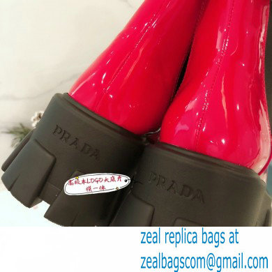 Prada Monolith Patent Leather Chelsea Booties Red 2020