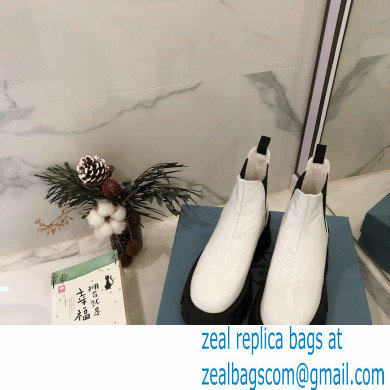 Prada Monolith Patent Leather Chelsea Booties White 2020