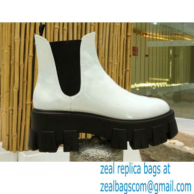 Prada Monolith Patent Leather Chelsea Booties White 2020