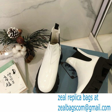 Prada Monolith Patent Leather Chelsea Booties White 2020