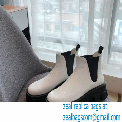 Prada Monolith Patent Leather Chelsea Booties White 2020