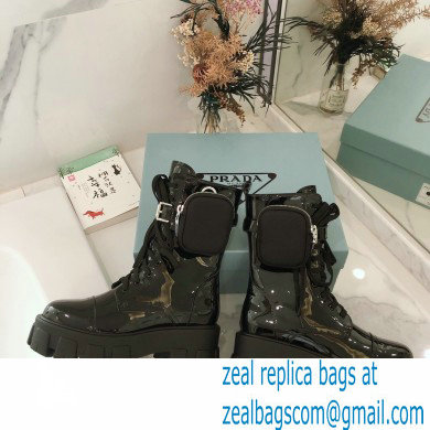 Prada Monolith Patent Leather Combat Boots Black with Removable Nylon Pouches 2020