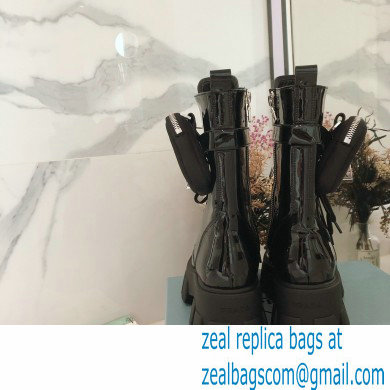 Prada Monolith Patent Leather Combat Boots Black with Removable Nylon Pouches 2020