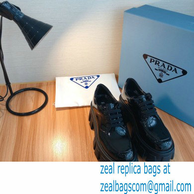 Prada Monolith Patent Leather Lace-up Shoes Black 2020