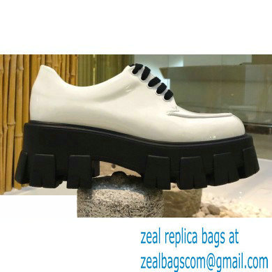 Prada Monolith Patent Leather Lace-up Shoes White 2020