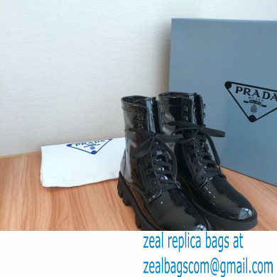 Prada Monolith Patent Leather Laced Booties Black 2020