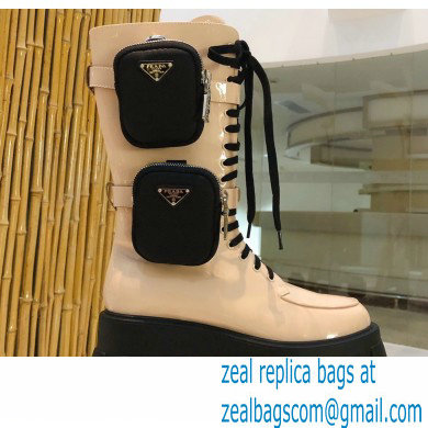 Prada Monolith Patent Leather Rois Boots Beige with Removable Nylon Pouches 2020 - Click Image to Close
