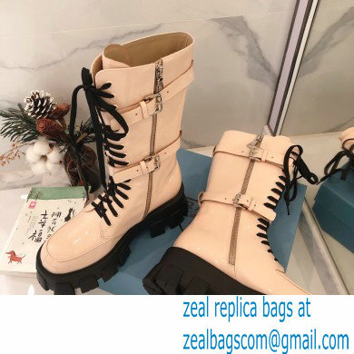 Prada Monolith Patent Leather Rois Boots Beige with Removable Nylon Pouches 2020