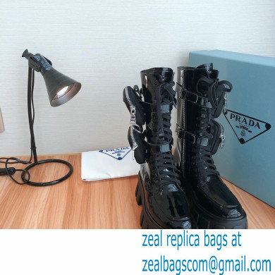 Prada Monolith Patent Leather Rois Boots Black with Removable Nylon Pouches 2020