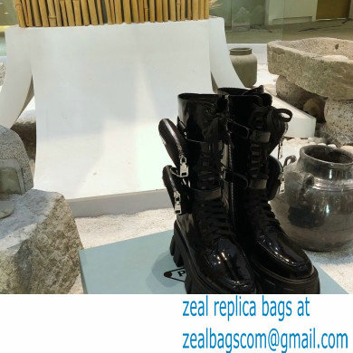 Prada Monolith Patent Leather Rois Boots Black with Removable Nylon Pouches 2020