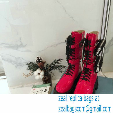 Prada Monolith Patent Leather Rois Boots Fuchsia with Removable Nylon Pouches 2020