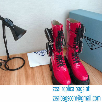 Prada Monolith Patent Leather Rois Boots Fuchsia with Removable Nylon Pouches 2020