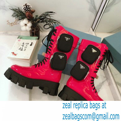 Prada Monolith Patent Leather Rois Boots Fuchsia with Removable Nylon Pouches 2020