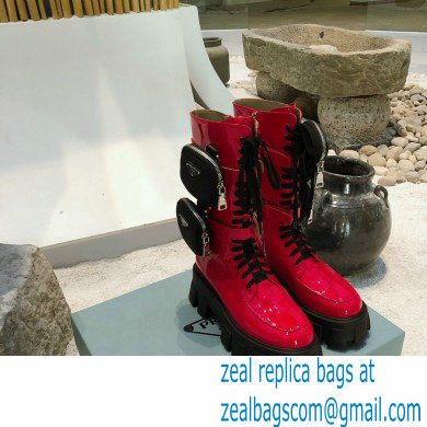 Prada Monolith Patent Leather Rois Boots Fuchsia with Removable Nylon Pouches 2020