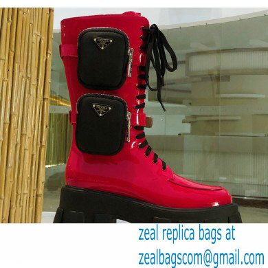 Prada Monolith Patent Leather Rois Boots Fuchsia with Removable Nylon Pouches 2020