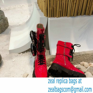 Prada Monolith Patent Leather Rois Boots Fuchsia with Removable Nylon Pouches 2020