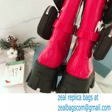 Prada Monolith Patent Leather Rois Boots Fuchsia with Removable Nylon Pouches 2020