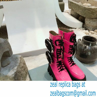 Prada Monolith Patent Leather Rois Boots Pink with Removable Nylon Pouches 2020