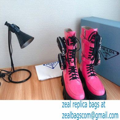 Prada Monolith Patent Leather Rois Boots Pink with Removable Nylon Pouches 2020