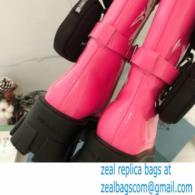 Prada Monolith Patent Leather Rois Boots Pink with Removable Nylon Pouches 2020 - Click Image to Close