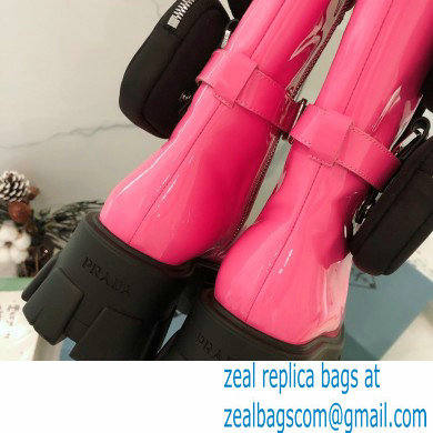 Prada Monolith Patent Leather Rois Boots Pink with Removable Nylon Pouches 2020