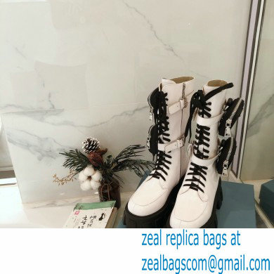 Prada Monolith Patent Leather Rois Boots White with Removable Nylon Pouches 2020