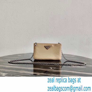 Prada Padded Nylon Mini Bag with Chain Strap 1BP044 Beige 2020 - Click Image to Close