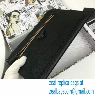 Prada Saffiano Leather Pouch Clutch Bag with Wristlet 2NH009 Black/Nude