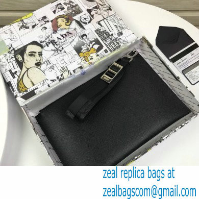 Prada Saffiano Leather Pouch Clutch Bag with Wristlet 2NH009 Black