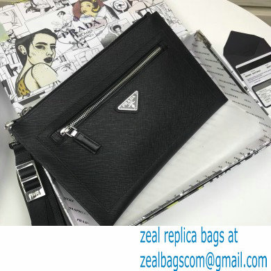 Prada Saffiano Leather Pouch Clutch Bag with Wristlet 2NH009 Black