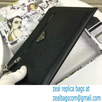 Prada Saffiano Leather Pouch Clutch Bag with Wristlet 2NH009 Black
