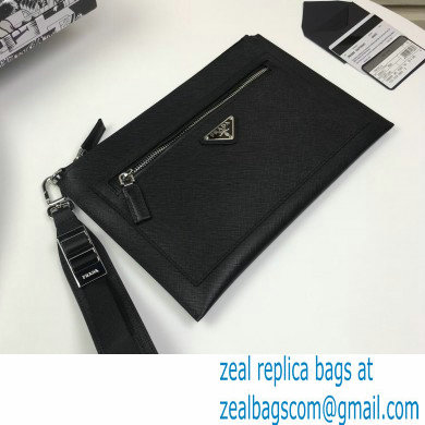 Prada Saffiano Leather Pouch Clutch Bag with Wristlet 2NH009 Black
