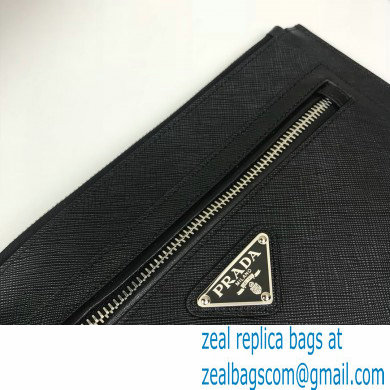 Prada Saffiano Leather Pouch Clutch Bag with Wristlet 2NH009 Black