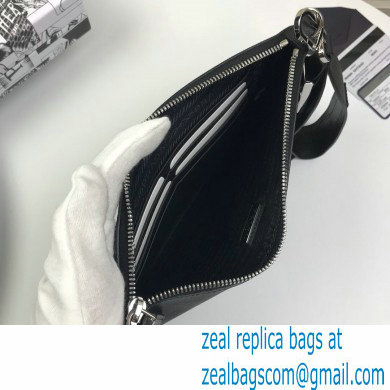 Prada Saffiano Leather Pouch Clutch Bag with Wristlet 2NH009 Black