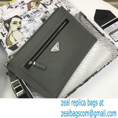 Prada Saffiano Leather Pouch Clutch Bag with Wristlet 2NH009 Gray