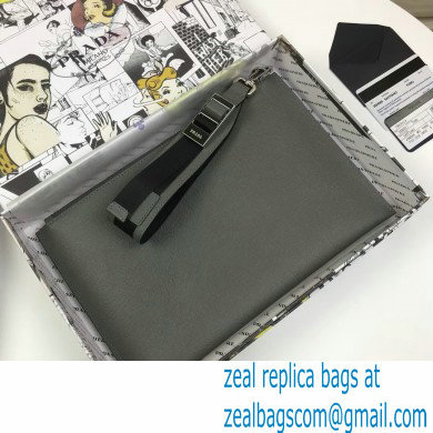 Prada Saffiano Leather Pouch Clutch Bag with Wristlet 2NH009 Gray