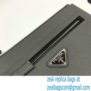 Prada Saffiano Leather Pouch Clutch Bag with Wristlet 2NH009 Gray - Click Image to Close