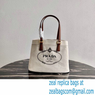 Prada Small Linen Blend and Leather Tote Bag 1BG356 2020