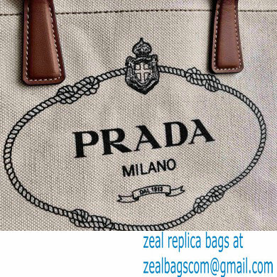 Prada Small Linen Blend and Leather Tote Bag 1BG356 2020