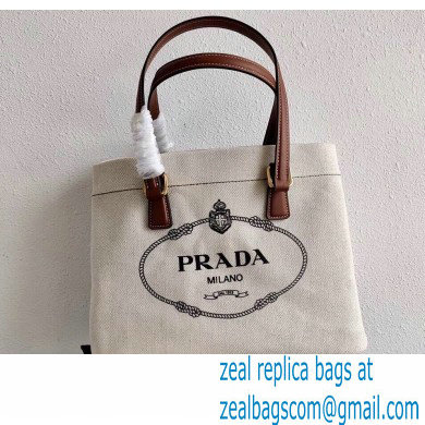 Prada Small Linen Blend and Leather Tote Bag 1BG356 2020