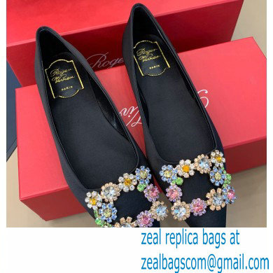 Roger Vivier Flower Strass Buckle Ballerinas in Satin Black 01 - Click Image to Close