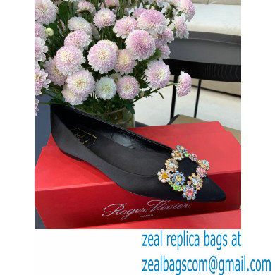 Roger Vivier Flower Strass Buckle Ballerinas in Satin Black 01 - Click Image to Close