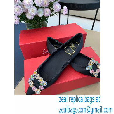 Roger Vivier Flower Strass Buckle Ballerinas in Satin Black 01