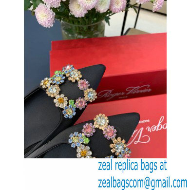 Roger Vivier Flower Strass Buckle Ballerinas in Satin Black 01 - Click Image to Close