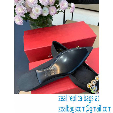 Roger Vivier Flower Strass Buckle Ballerinas in Satin Black 01 - Click Image to Close