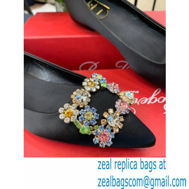 Roger Vivier Flower Strass Buckle Ballerinas in Satin Black 01 - Click Image to Close