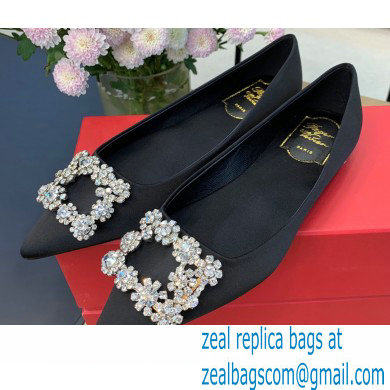 Roger Vivier Flower Strass Buckle Ballerinas in Satin Black 02