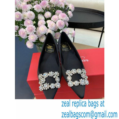 Roger Vivier Flower Strass Buckle Ballerinas in Satin Black 02 - Click Image to Close