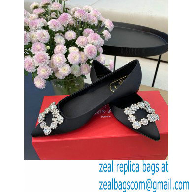 Roger Vivier Flower Strass Buckle Ballerinas in Satin Black 02