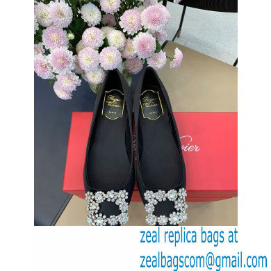 Roger Vivier Flower Strass Buckle Ballerinas in Satin Black 02